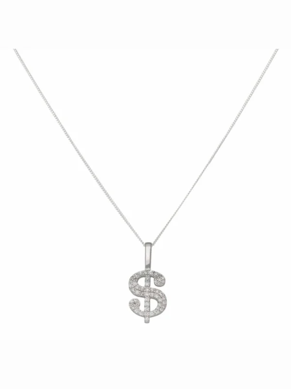 William May Sterling Silver Cubic Zirconia Dollar Pendant & 18" Necklace