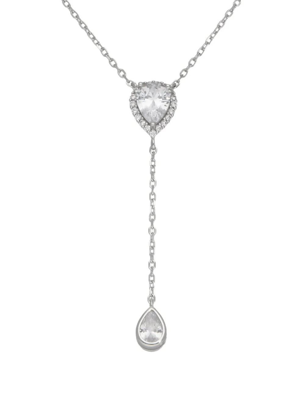 William May Sterling Silver Cubic Zirconia Double Teardrop Necklace, view 2