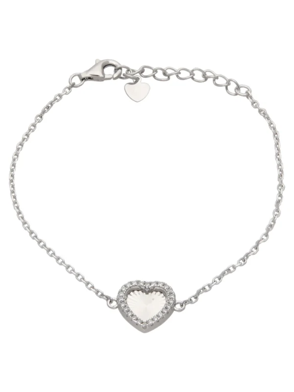 William May Sterling Silver Cubic Zirconia Edged Sunburst Heart Bracelet