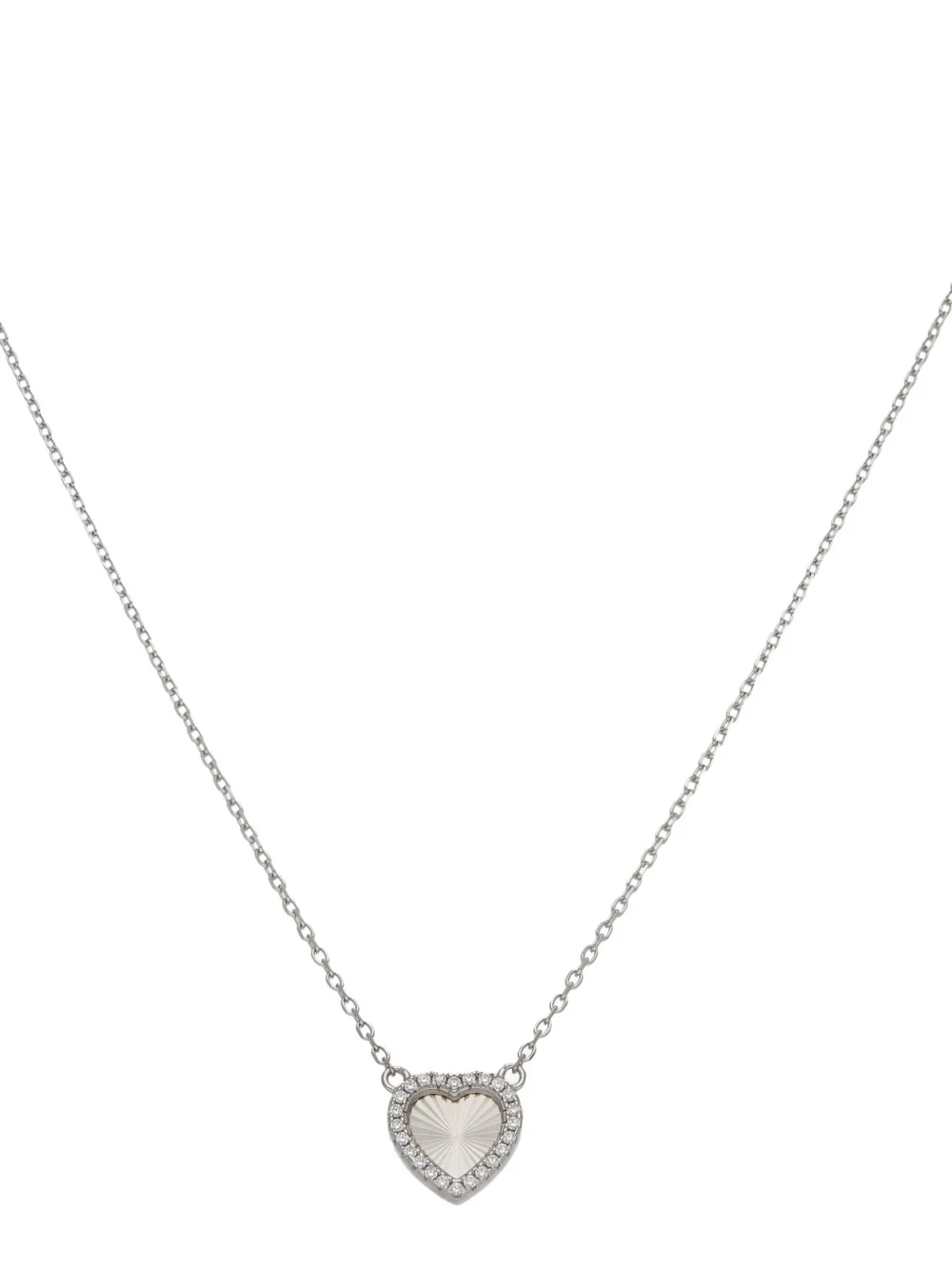 William May Sterling Silver Cubic Zirconia Edged Sunburst Heart Necklace