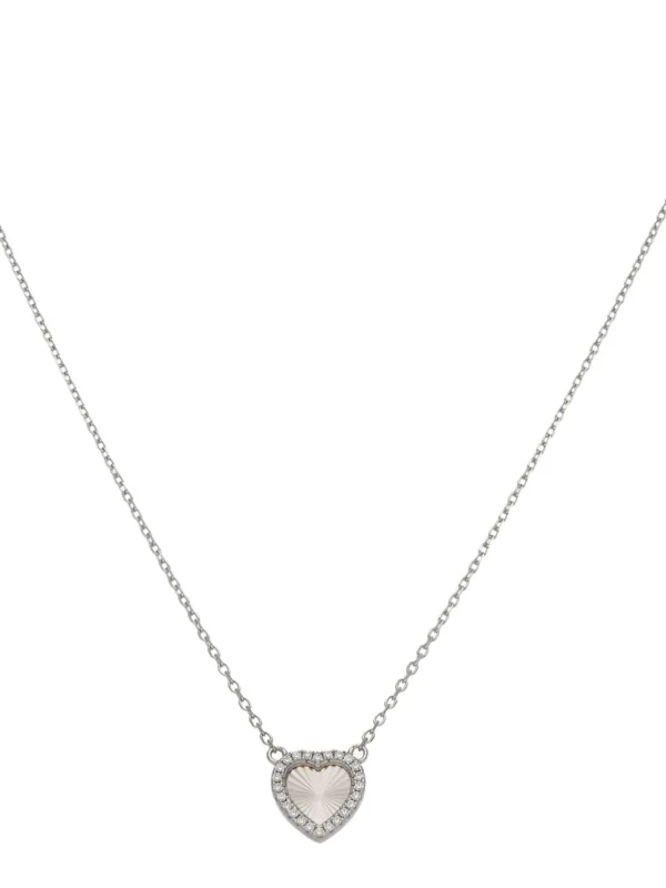 William May Sterling Silver Cubic Zirconia Edged Sunburst Heart Necklace