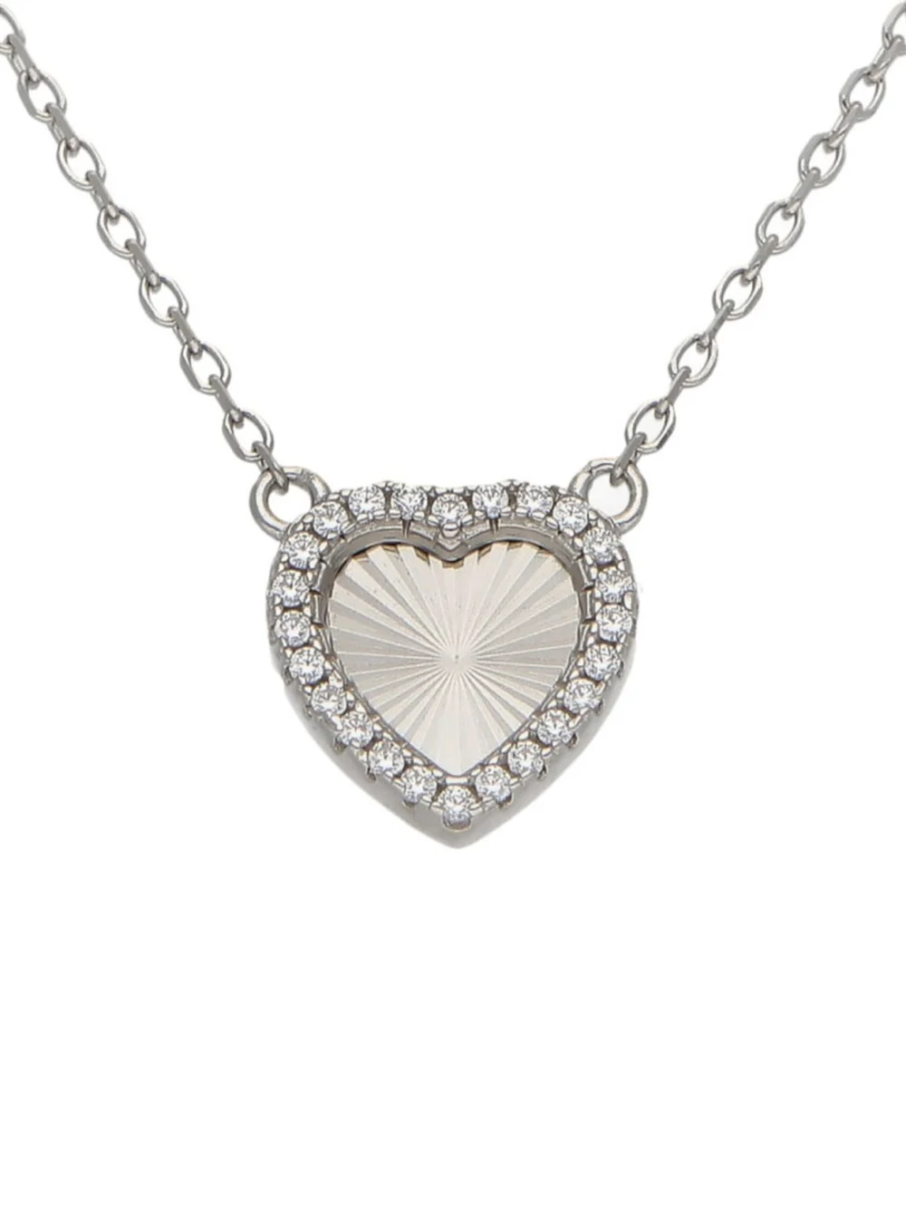 William May Sterling Silver Cubic Zirconia Edged Sunburst Heart Necklace, view 2