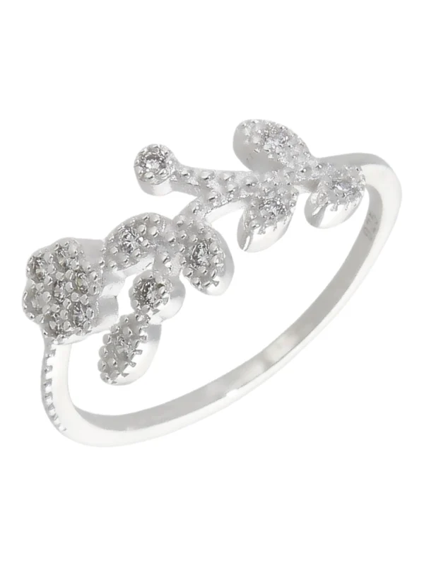 William May Sterling Silver Cubic Zirconia Floral Vines Dress Ring