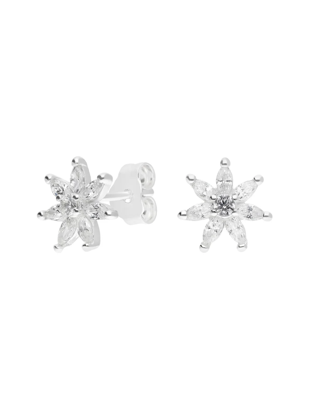 William May Sterling Silver Cubic Zirconia Flower Stud Earrings