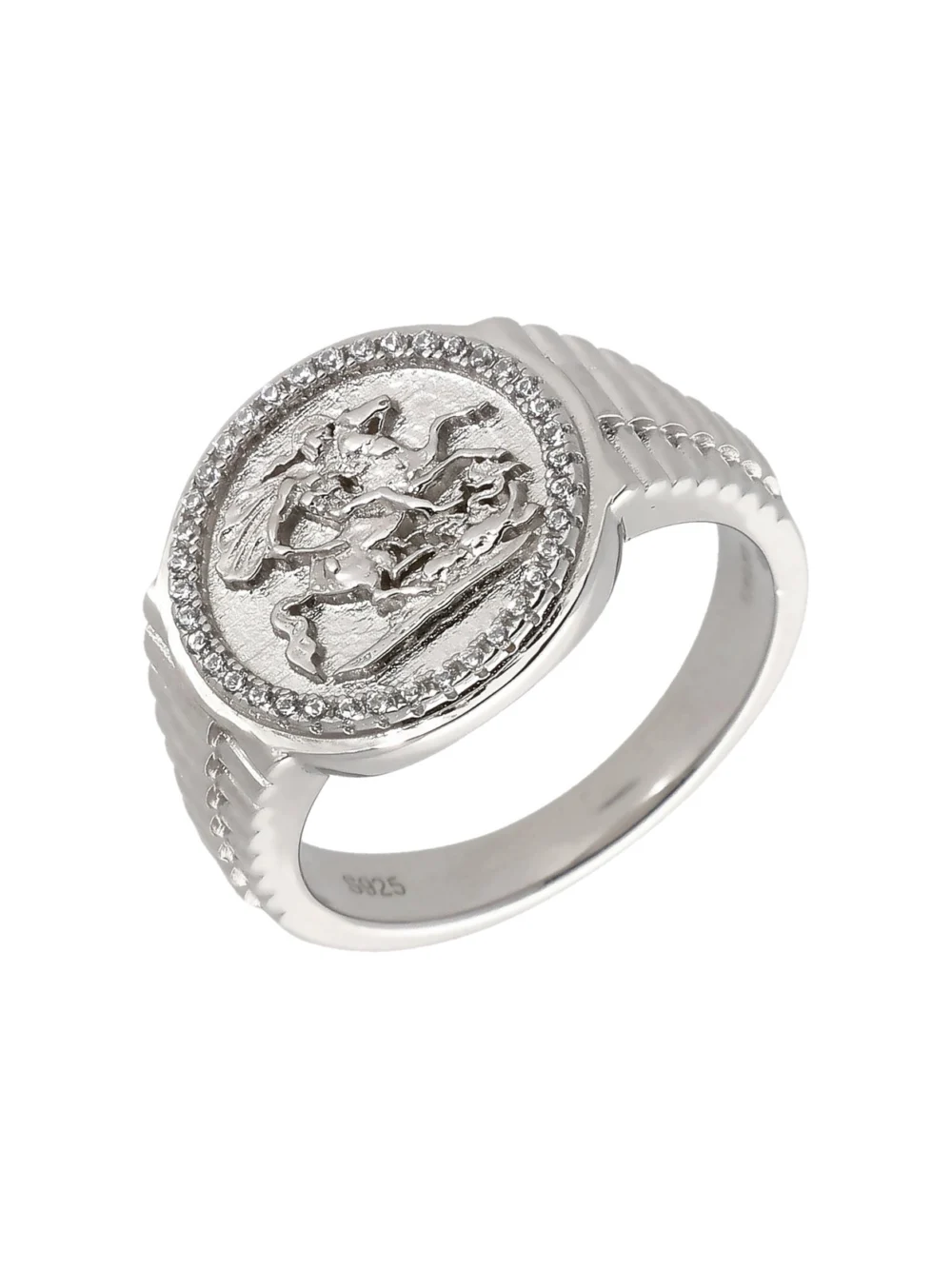 William May Sterling Silver Cubic Zirconia George & Dragon Ring