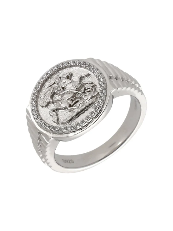 William May Sterling Silver Cubic Zirconia George & Dragon Ring