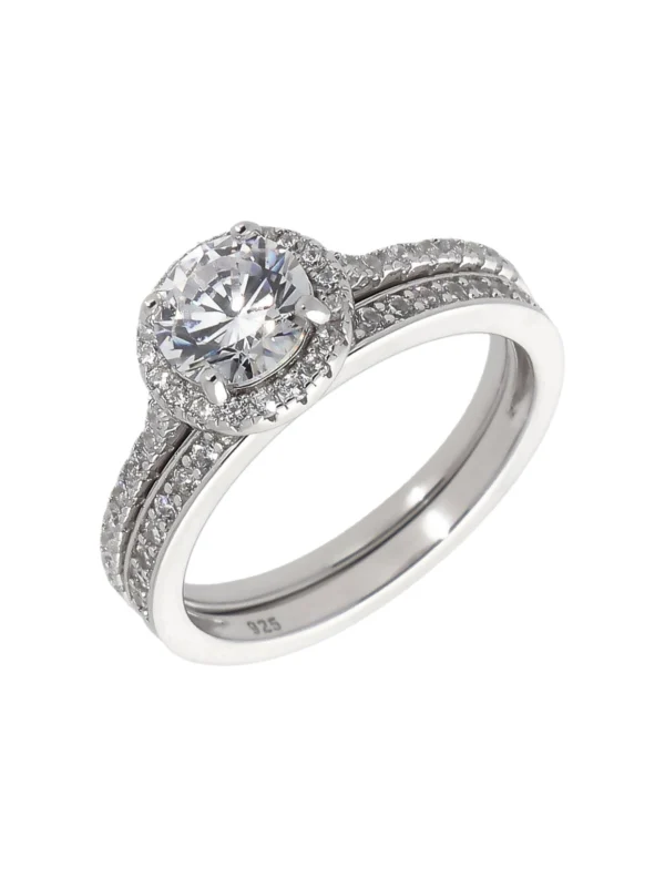 William May Sterling Silver Cubic Zirconia Halo Bridal Ring Set