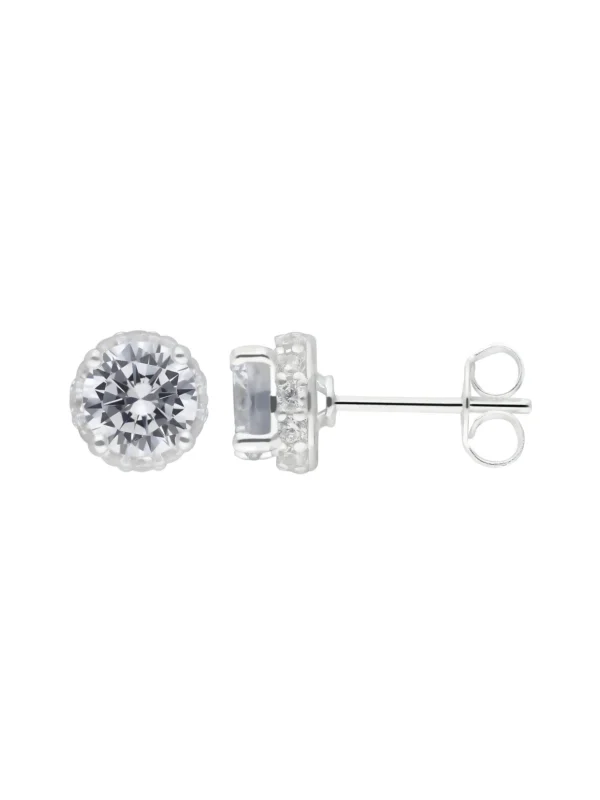 William May Sterling Silver Cubic Zirconia Halo Stud Earrings