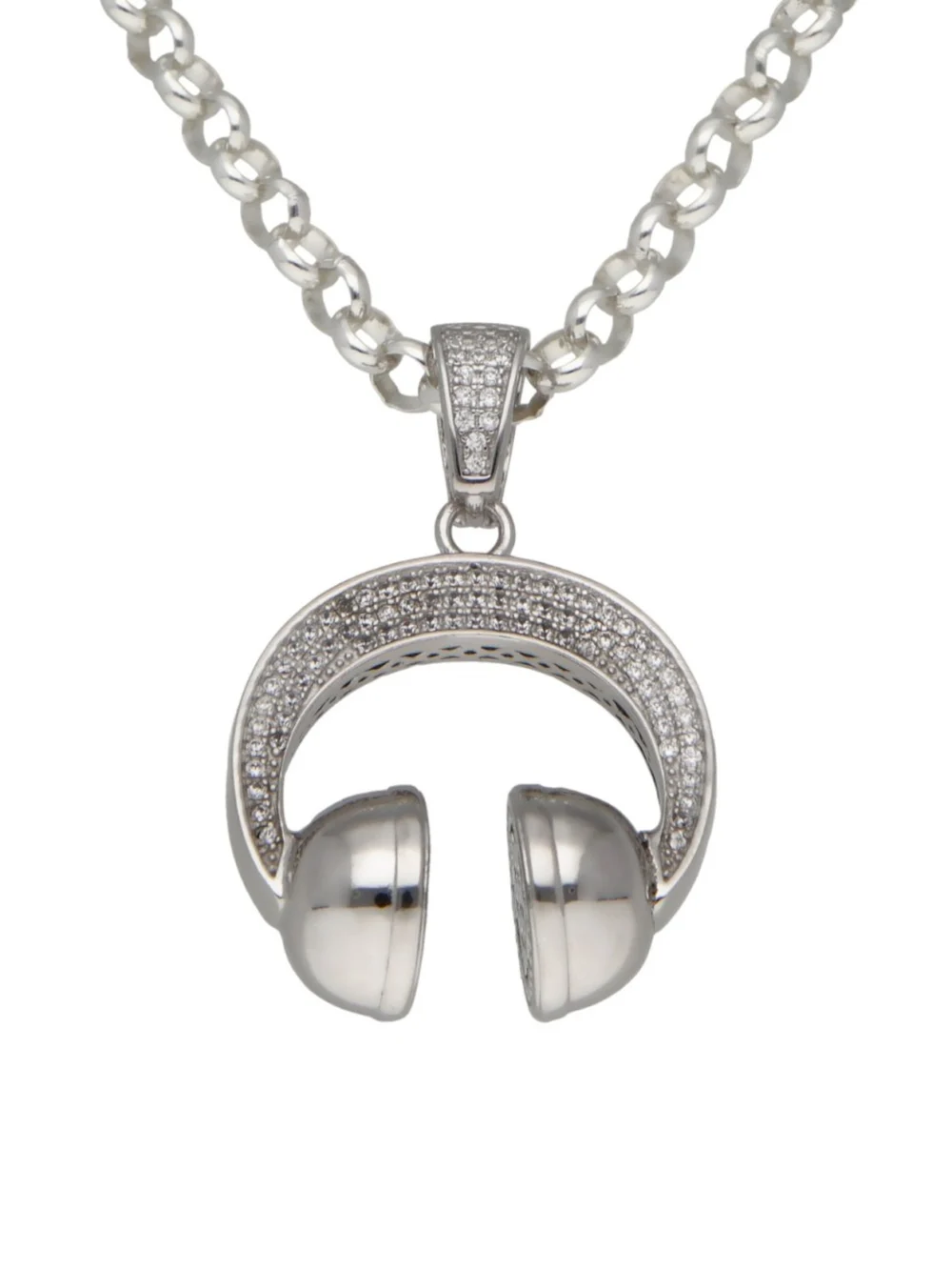 William May Sterling Silver Cubic Zirconia Headphones Pendant & Necklace