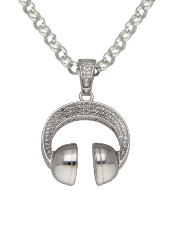 William May Sterling Silver Cubic Zirconia Headphones Pendant & Necklace
