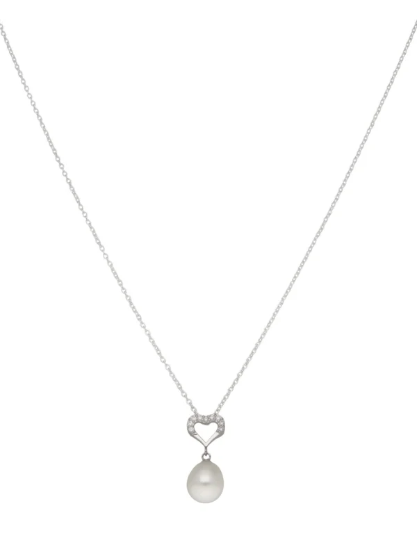 William May Sterling Silver Cubic Zirconia Heart & Pearl Drop Necklace