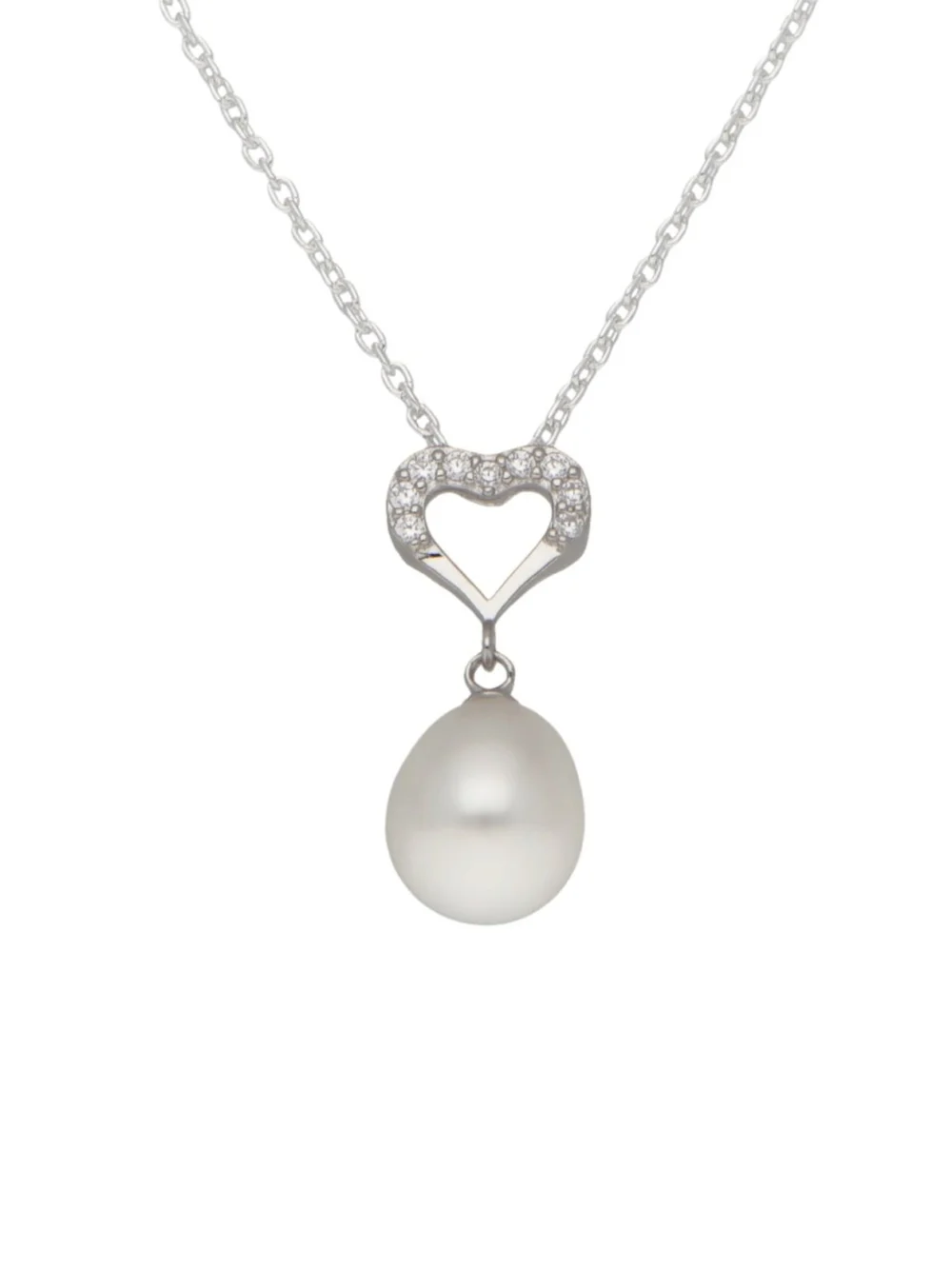William May Sterling Silver Cubic Zirconia Heart & Pearl Drop Necklace, view 2