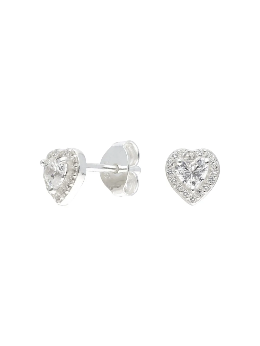 William May Sterling Silver Cubic Zirconia Heart Halo Stud Earrings