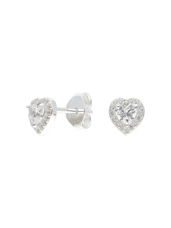 William May Sterling Silver Cubic Zirconia Heart Halo Stud Earrings