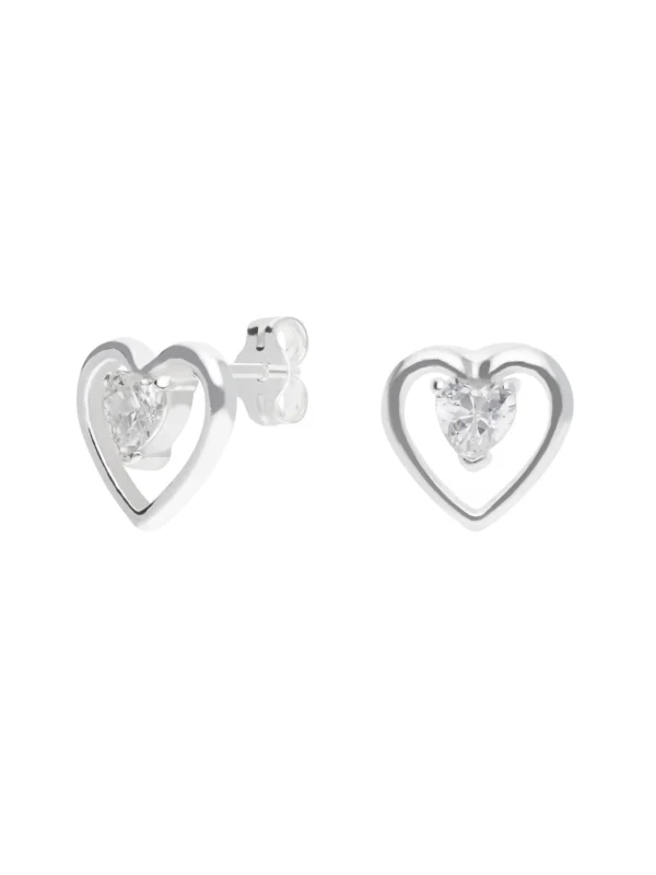 William May Sterling Silver Cubic Zirconia Heart Stud Earrings