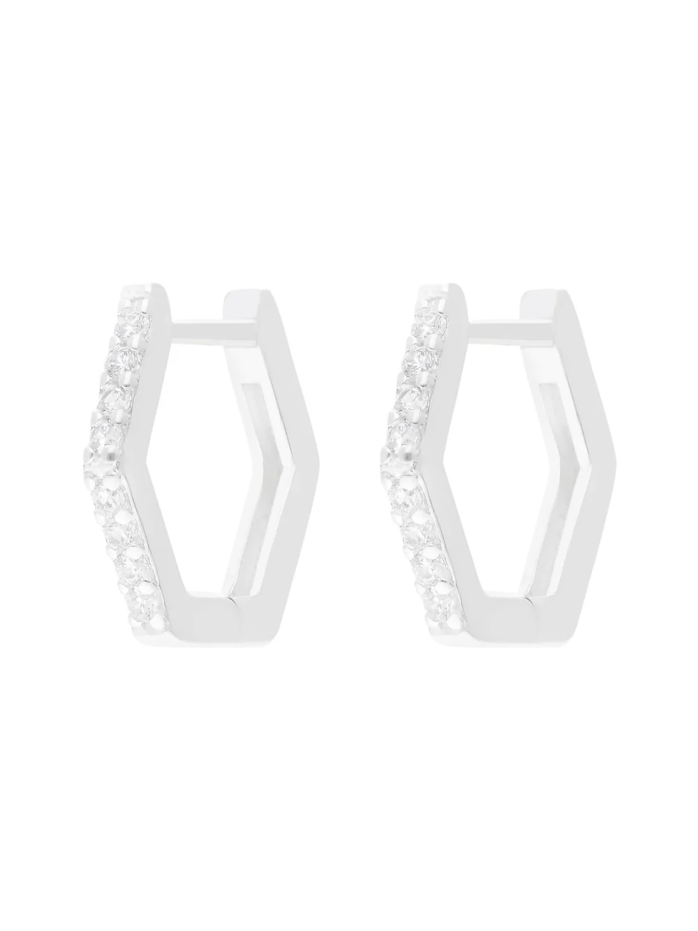 William May Sterling Silver Cubic Zirconia Hex Huggie Earrings