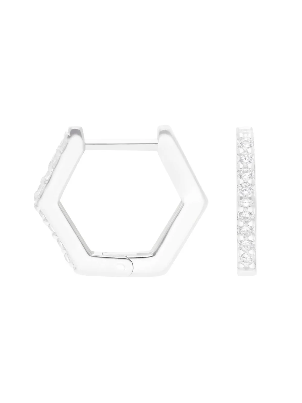 William May Sterling Silver Cubic Zirconia Hex Huggie Earrings, view 2
