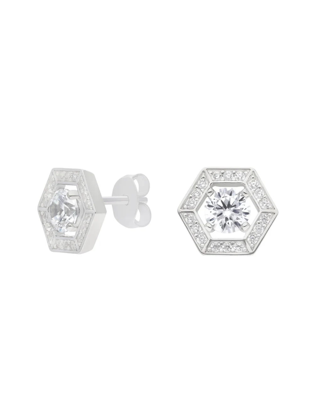 William May Sterling Silver Cubic Zirconia Hexagon Halo Stud Earrings