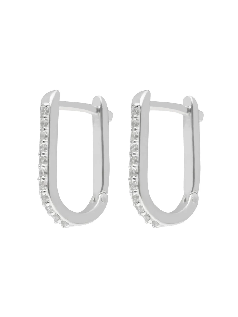 William May Sterling Silver Cubic Zirconia Hinged Oval Huggie Earrings