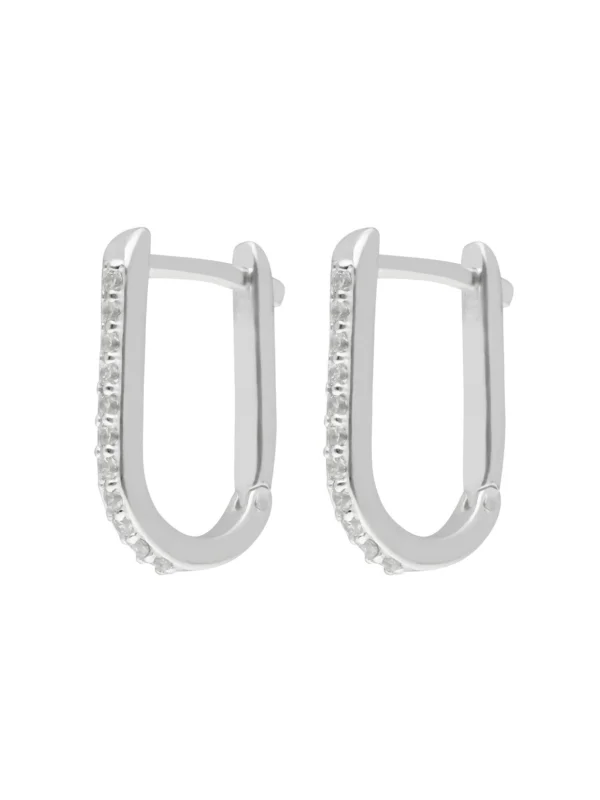 William May Sterling Silver Cubic Zirconia Hinged Oval Huggie Earrings