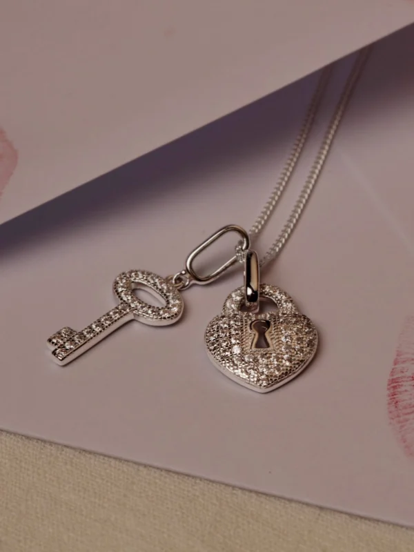 William May Sterling Silver Cubic Zirconia Key to Heart Padlock Necklace