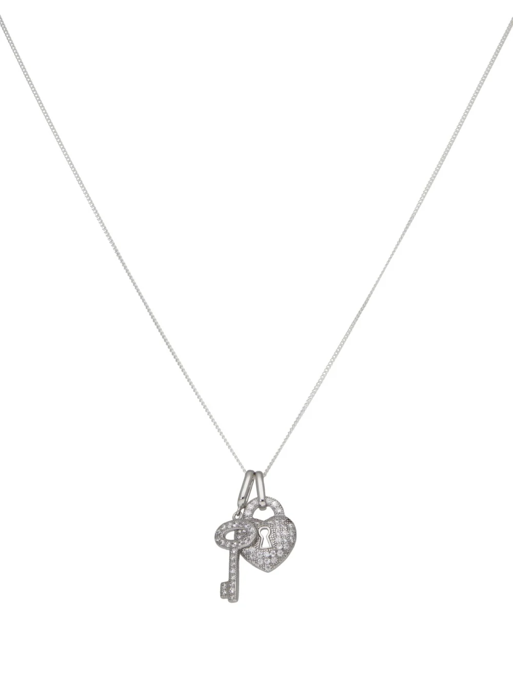 William May Sterling Silver Cubic Zirconia Key to Heart Padlock Necklace, view 2