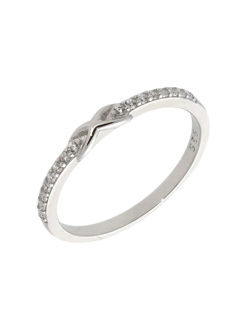 William May Sterling Silver Cubic Zirconia Kiss Slender Band Ring