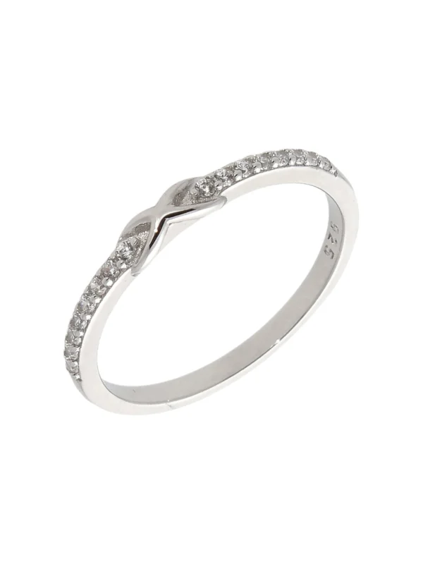 William May Sterling Silver Cubic Zirconia Kiss Slender Band Ring