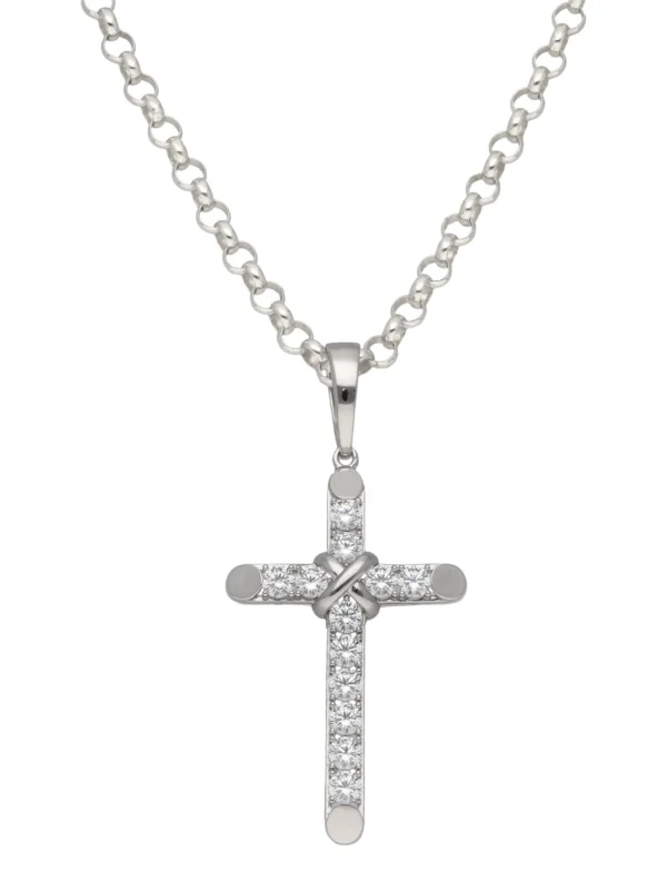 William May Sterling Silver Cubic Zirconia Large Cross & 24" Necklace