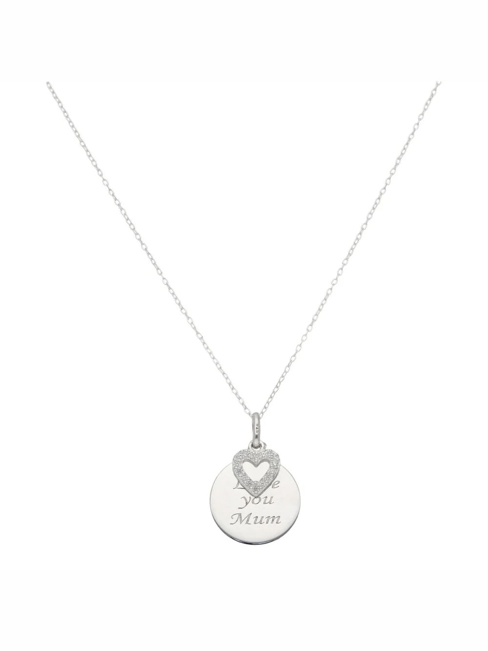 William May Sterling Silver Cubic Zirconia Love You Mum 18" Necklace