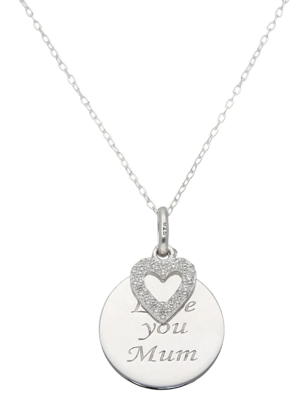 William May Sterling Silver Cubic Zirconia Love You Mum 18" Necklace, view 2