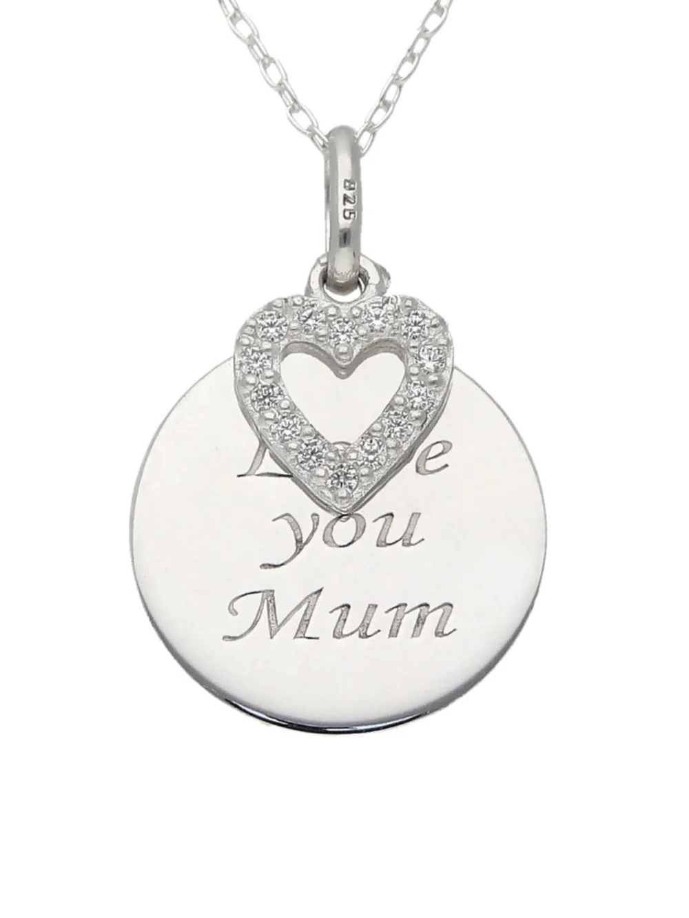 William May Sterling Silver Cubic Zirconia Love You Mum 18" Necklace, view 3