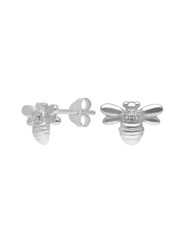 William May Sterling Silver Cubic Zirconia Manchester Bee Stud Earrings