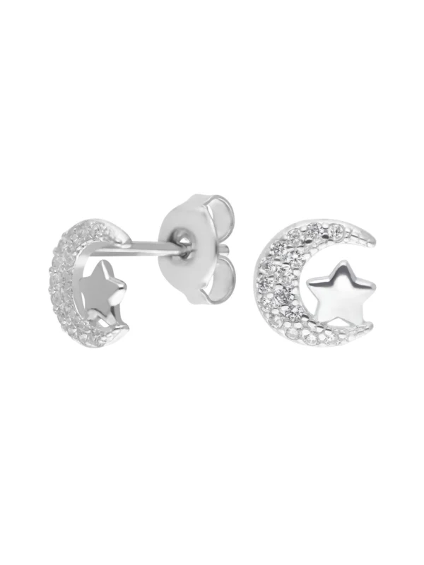 William May Sterling Silver Cubic Zirconia Moon & Star Stud Earrings