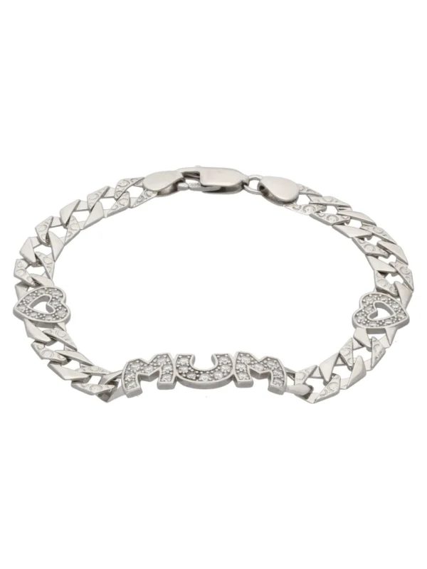 William May Sterling Silver Cubic Zirconia Mum & Heart Ladies Bracelet
