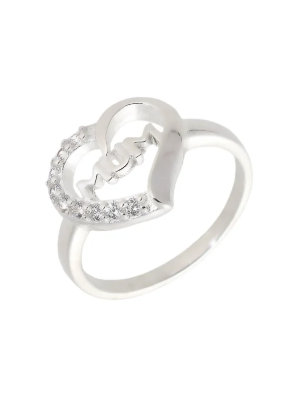 William May Sterling Silver Cubic Zirconia Mum Heart Ring