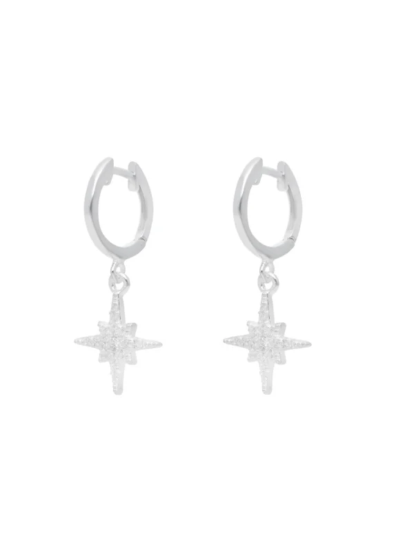 William May Sterling Silver Cubic Zirconia North Star Huggie Earrings