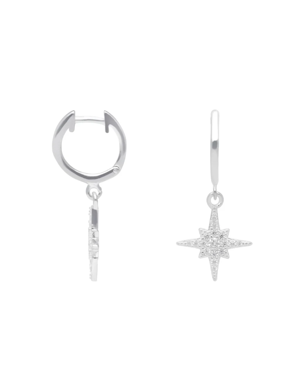 William May Sterling Silver Cubic Zirconia North Star Huggie Earrings, view 2