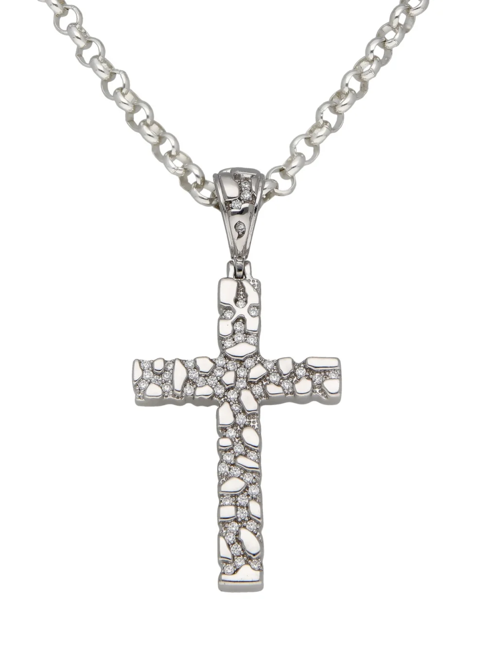 William May Sterling Silver Cubic Zirconia Nugget Texture Cross Necklace