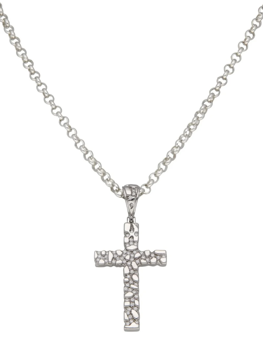 William May Sterling Silver Cubic Zirconia Nugget Texture Cross Necklace, view 2