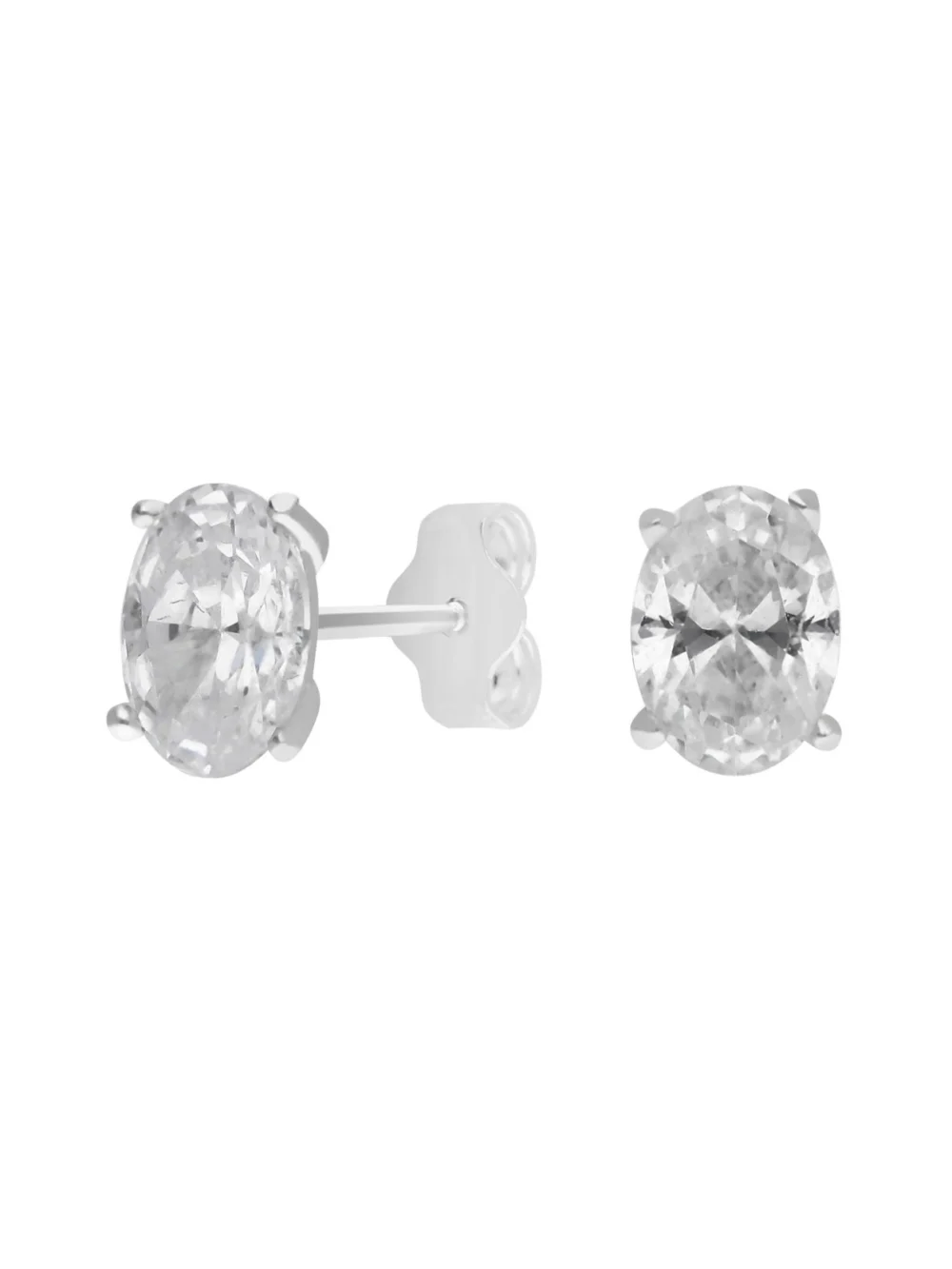 William May Sterling Silver Cubic Zirconia Oval Stud Earrings