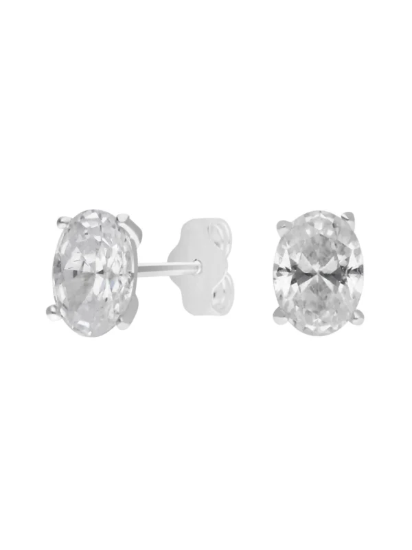 William May Sterling Silver Cubic Zirconia Oval Stud Earrings