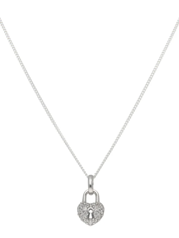 William May Sterling Silver Cubic Zirconia Padlock & 18" Necklace