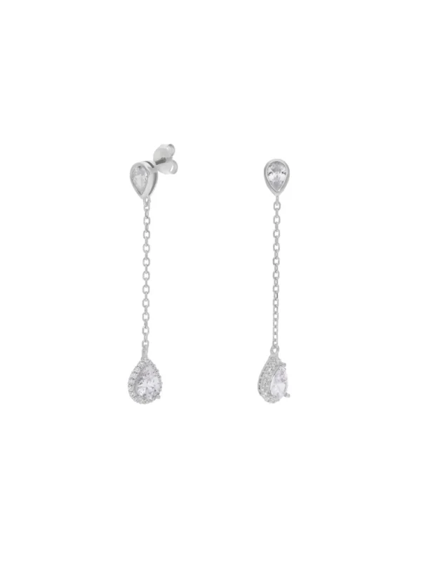 William May Sterling Silver Cubic Zirconia Pear Halo Chain Drop Earrings