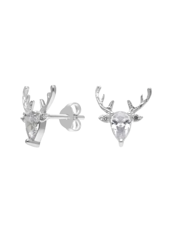 William May Sterling Silver Cubic Zirconia Reindeer Stud Earrings