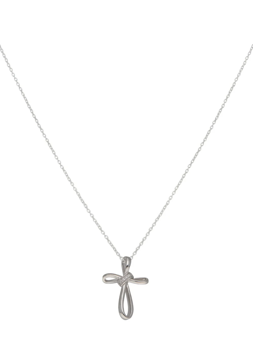 William May Sterling Silver Cubic Zirconia Ribbon Cross & 18" Necklace