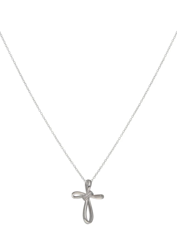William May Sterling Silver Cubic Zirconia Ribbon Cross & 18" Necklace