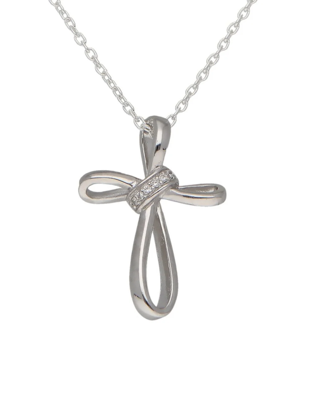William May Sterling Silver Cubic Zirconia Ribbon Cross & 18" Necklace, view 2