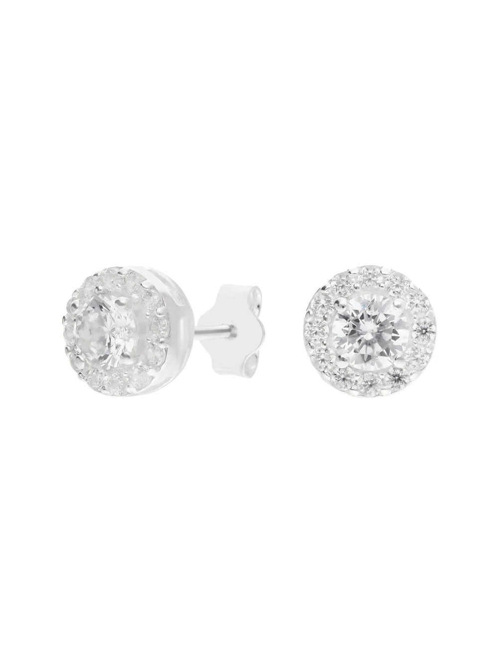 William May Sterling Silver Cubic Zirconia Round Halo Stud Earrings