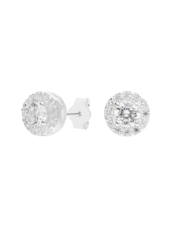 William May Sterling Silver Cubic Zirconia Round Halo Stud Earrings
